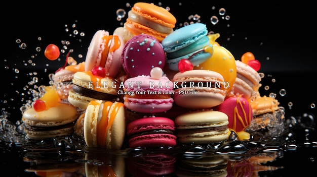 PSD assorted multi flavoured macaroons floating against