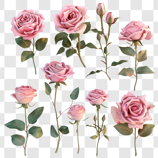 PSD assorted pink roses on white background render ultra