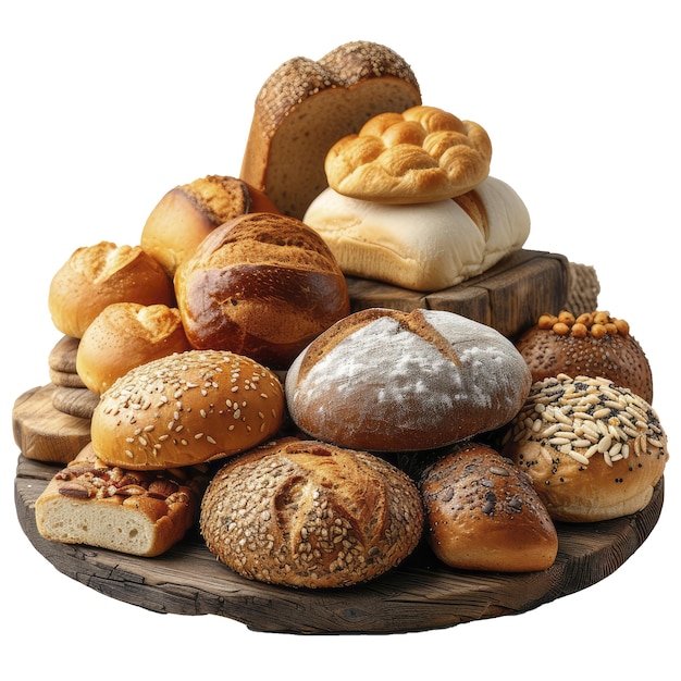 Assortment Baked Bread On Wooden Table Isolated On Transparent Background