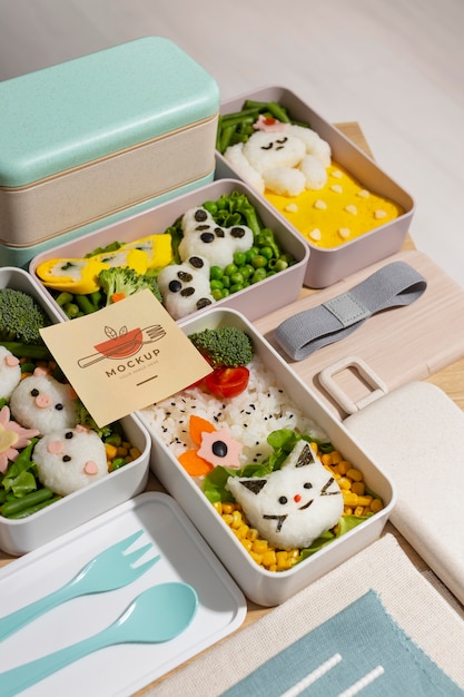 Assortment of bento box with mock-up card