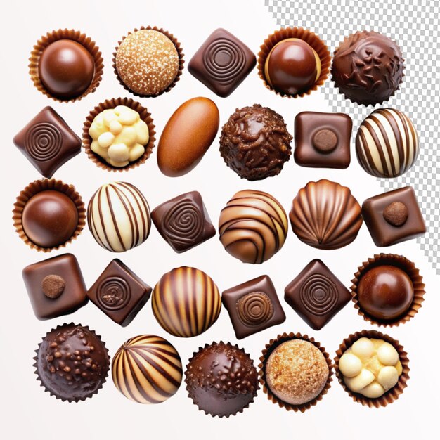 PSD assortment of chocolate candies on transparent background