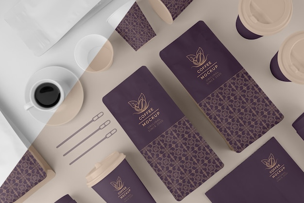 Assortment of coffee shop elements mock-up