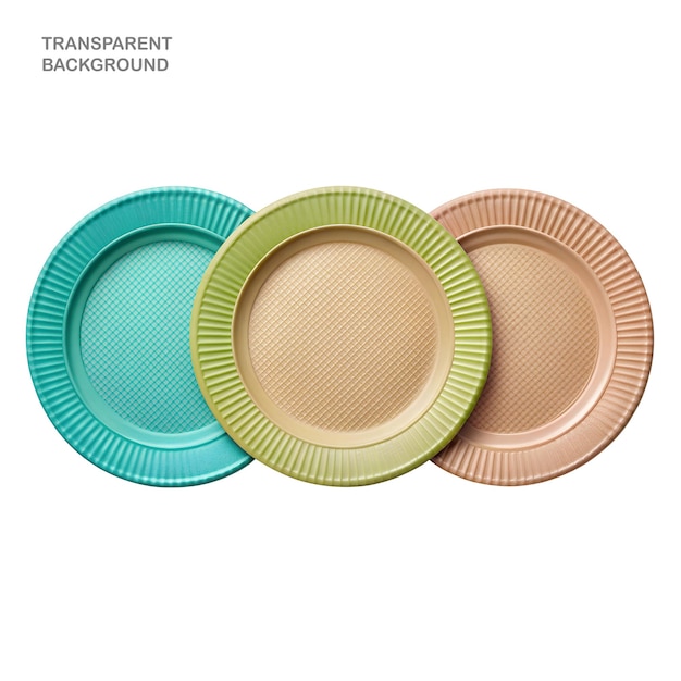 An assortment of environmentally friendly disposable paper plates in various colours