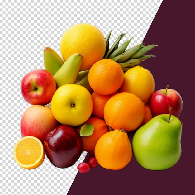 Assortment of exotic fruits isolated on transparent background