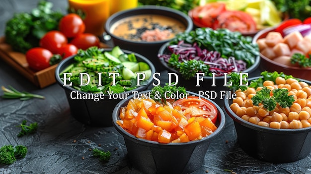 Assortment of Fresh Salad Ingredients in Bowls