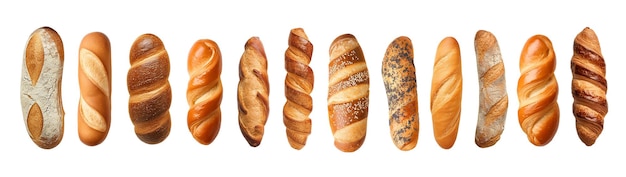 PSD assortment of various baked bread png isolated on transparent background