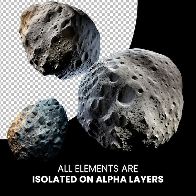 Asteroids isolated on alpha layer, png