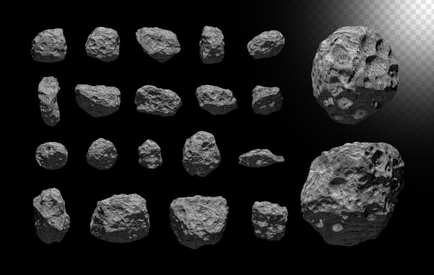 PSD asteroids isolated on black background transparent background png psd