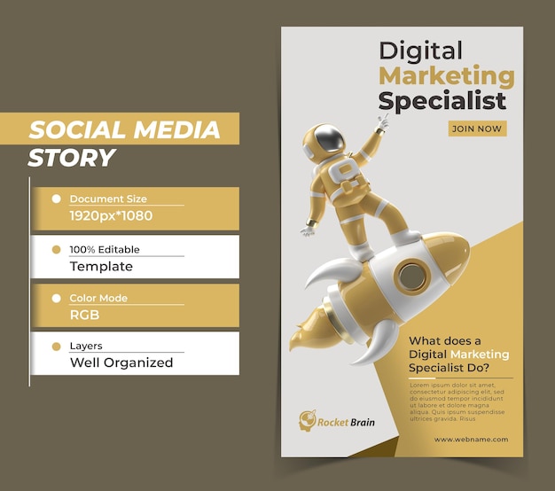 Astronaut Digital Marketing Instagram Stories Banner Template.