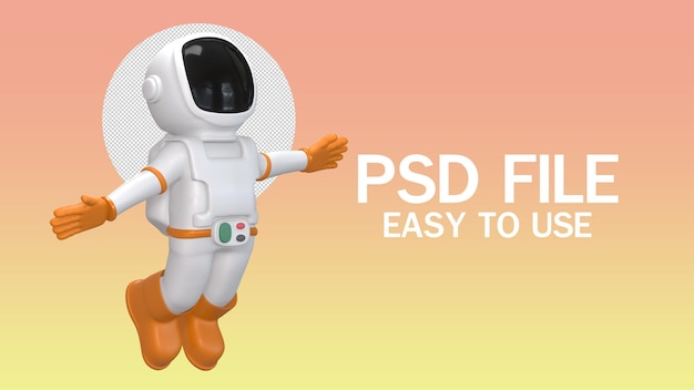 PSD astronaut floating in outer space cartoon character astronaut  3d rendering