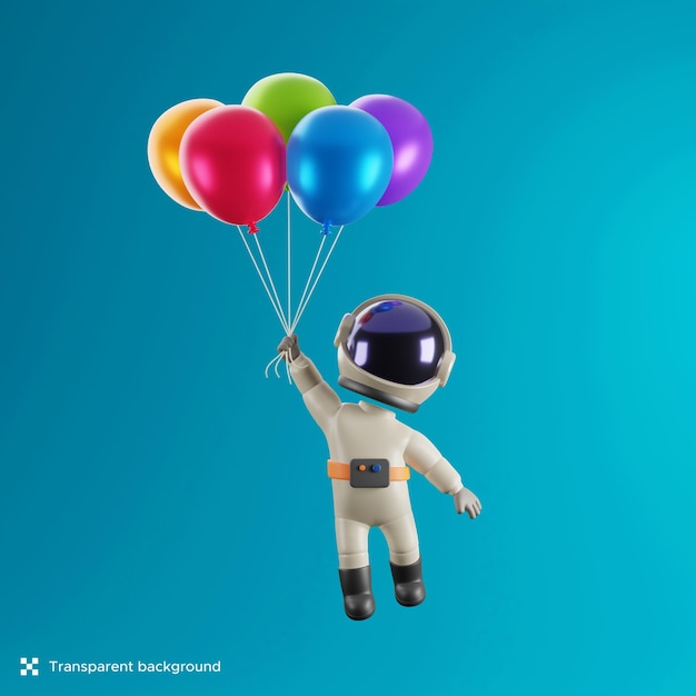 Astronaut flying with the balloons 3d illustration