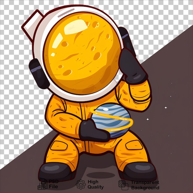 PSD astronaut holding planet isolated on transparent background