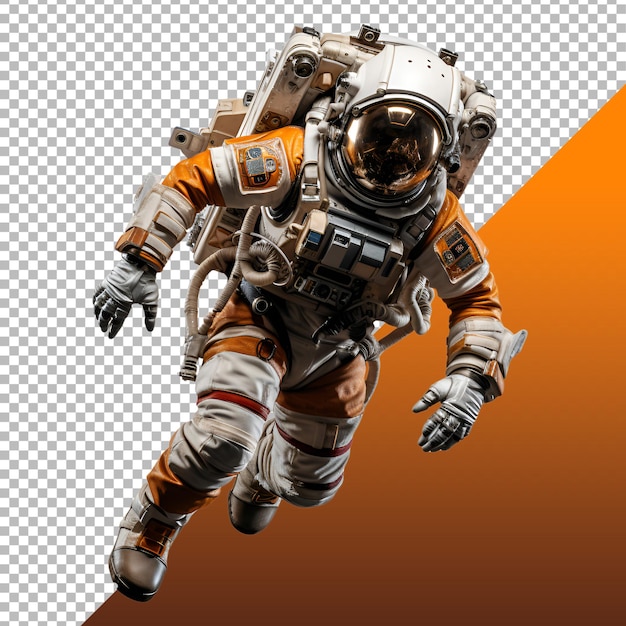 An astronaut is flying in a space suit