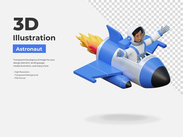 astronaut riding spaceship air craft 3d cartoon illustration