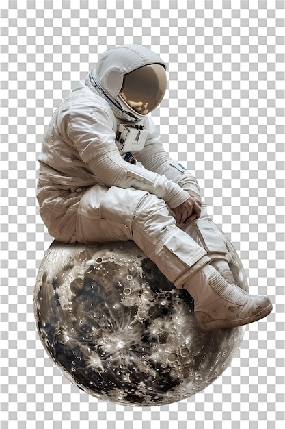 PSD astronaut sitting on the moon isolated on transparent