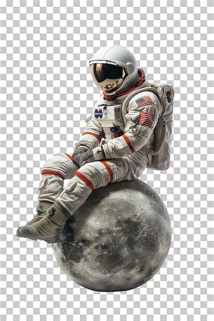 PSD astronaut sitting on the moon isolated on transparent