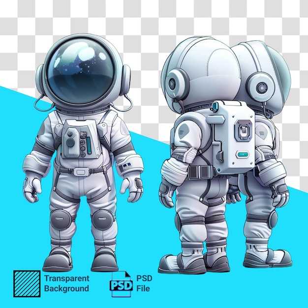 Astronaut in spacesuit illustration Cosmonauts in front back and side view isolated cartoon