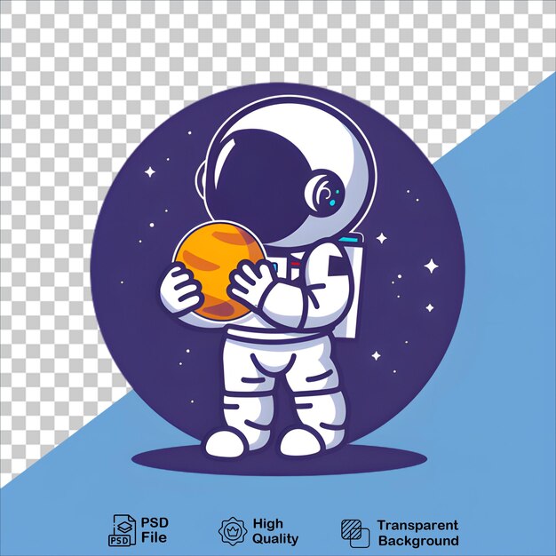 Astronaut with Ball Cartoon Illustration on Transparent Background