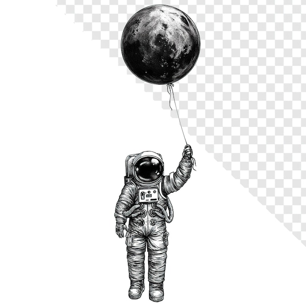 Astronaut with Moon Balloon Tattoo Design Transparent