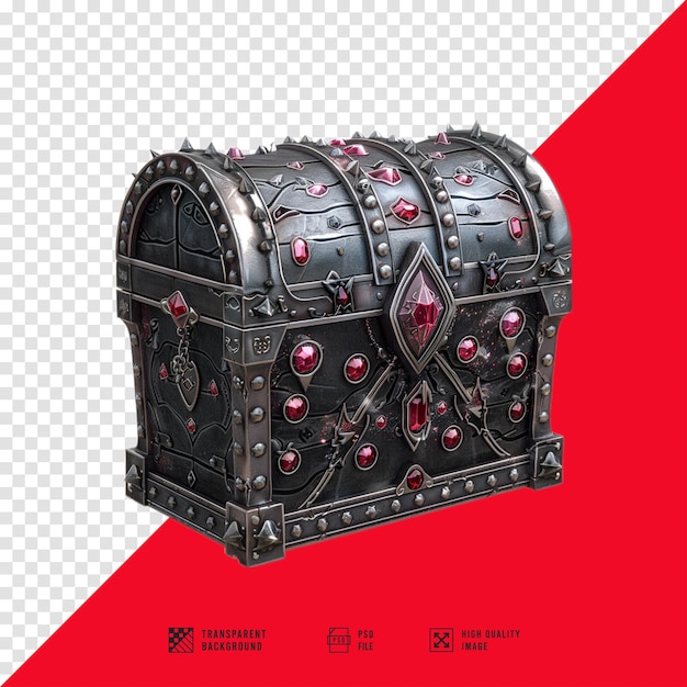 Asymmetrical black curved treasure chest with silver inlay and jagged ruby shards on the ultimate