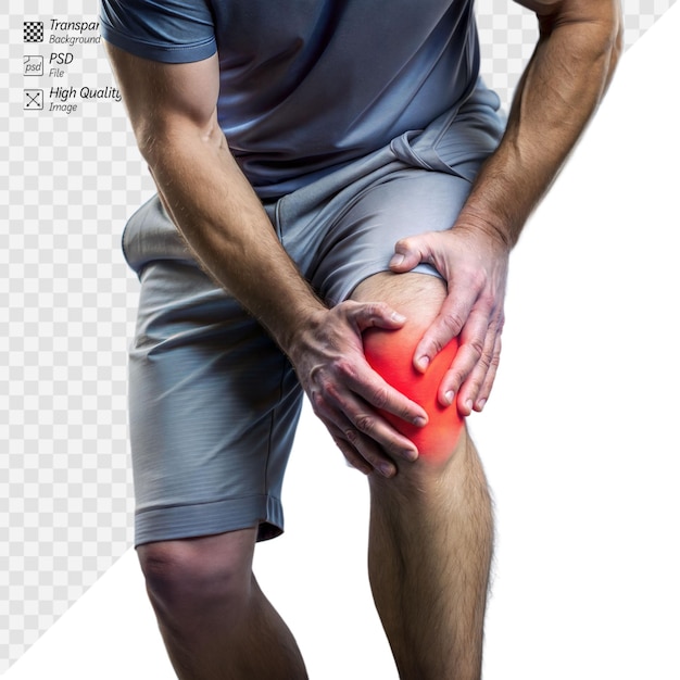 PSD athlete experiencing knee pain highlighting arthritis or injury with a transparent background