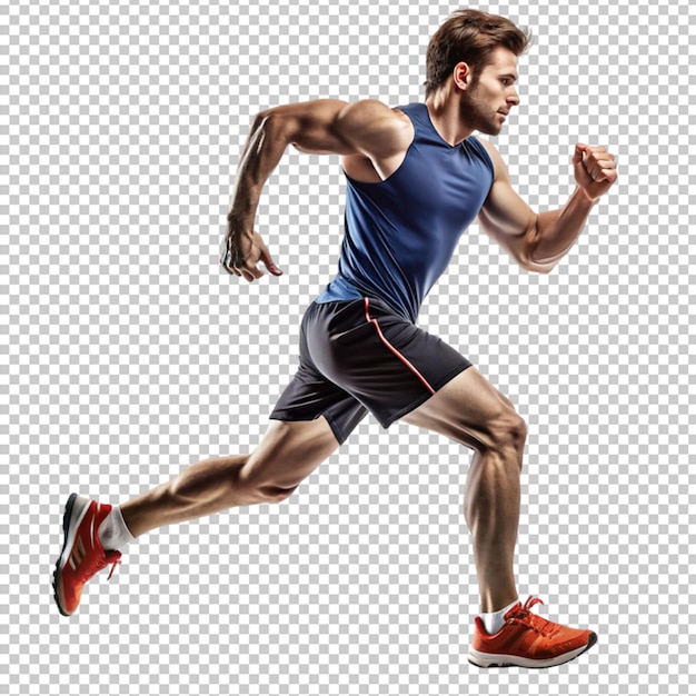 PSD athlete running side view isolated on transparent background