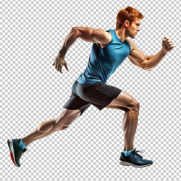 PSD athlete running side view isolated on transparent background