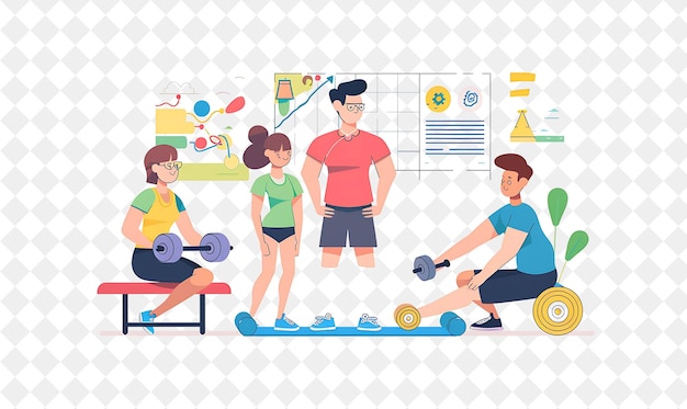 PSD athletic fitness instructor with characters coaching and tra png people in daily work illustration