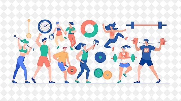 Athletic Personal Trainer With Characters Working Out and Co PNG People in Daily Work Illustration