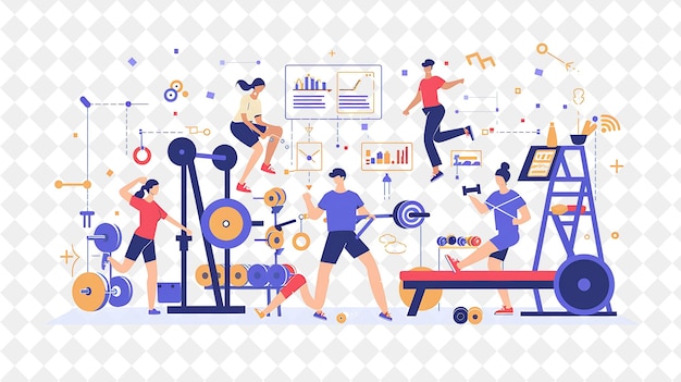 Athletic Personal Trainer With Characters Working Out and Co PNG People in Daily Work Illustration