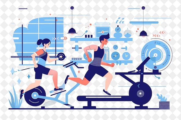 Athletic Trainer With Characters Lifting Weights and Running PNG People in Daily Work Illustration