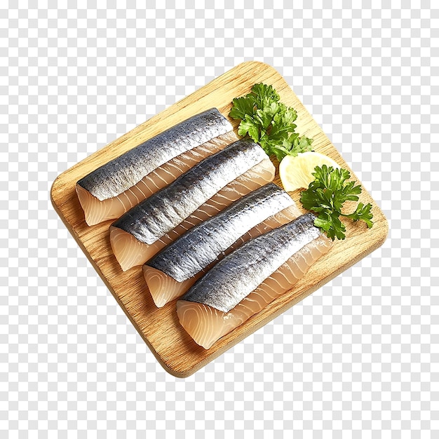 PSD atlantic salted herring fillet isolated on a transparent background