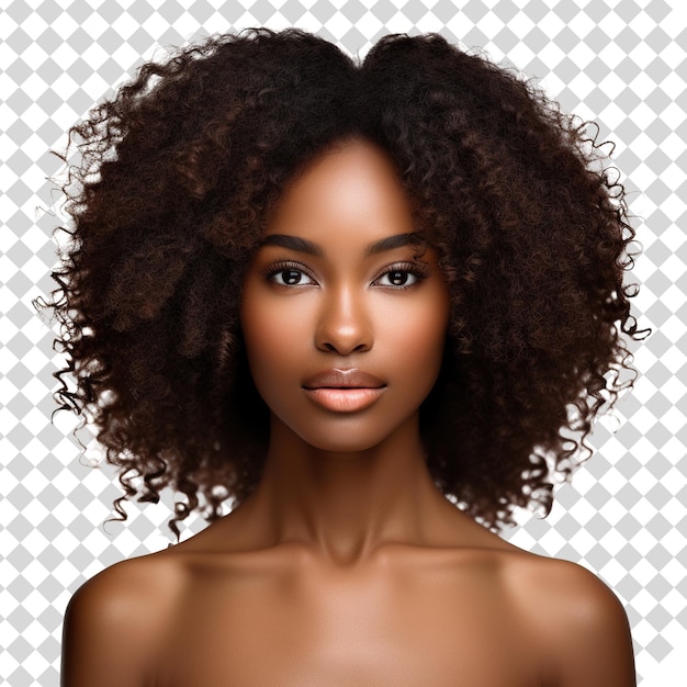 An attractive afro woman with curly hair Isolated on transparent background PSD file