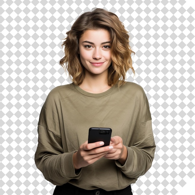 An attractive girl using smart phone Isolated on transparent background PSD file format