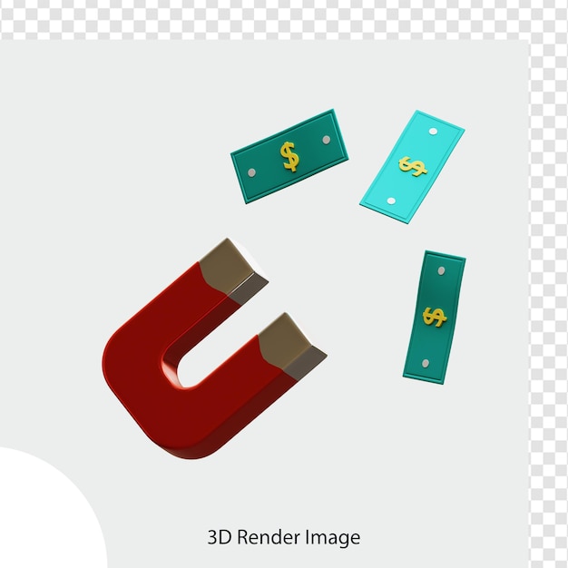 attractive money investment with magnet 3d illustration