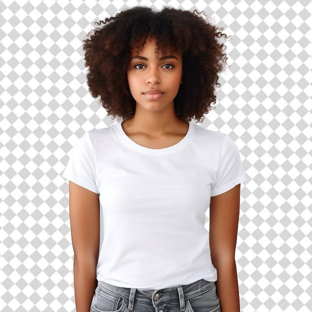 An attractive woman wearing white t shirt Isolated on transparent background PSD file format