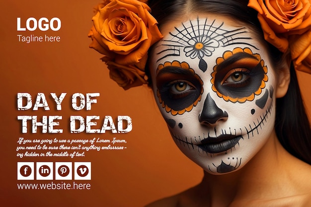 PSD attractive woman with day of the dead makeup background