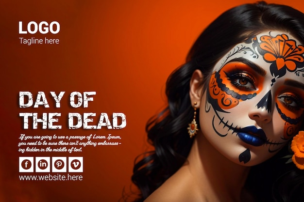 Attractive woman with day of the dead makeup background