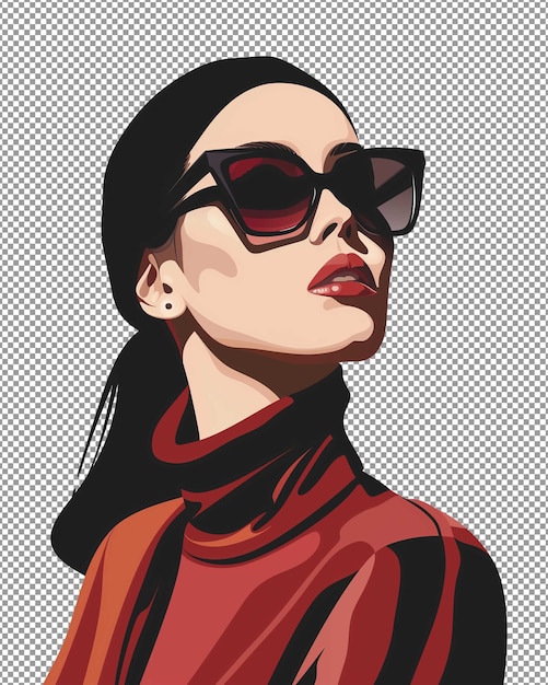 Attractive Women Portrait and Fashion Illustration Isolated on Transparent Background