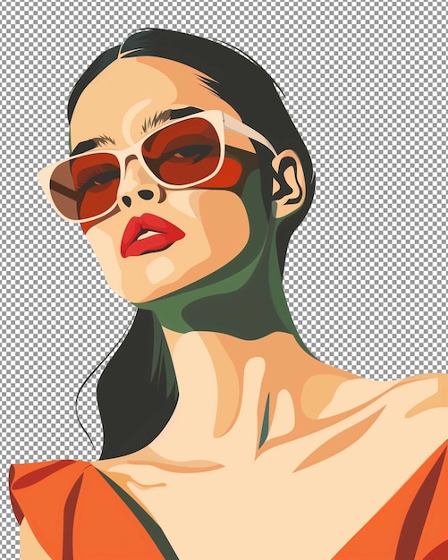 Attractive Women Portrait and Fashion Illustration Isolated on Transparent Background