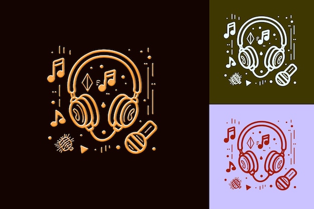 PSD audio icon with a headphone outline and an entertainment des abstract minimalist icon designs