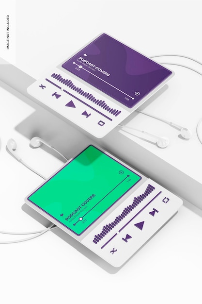 Audio Player Screens Mockup, High Angle View