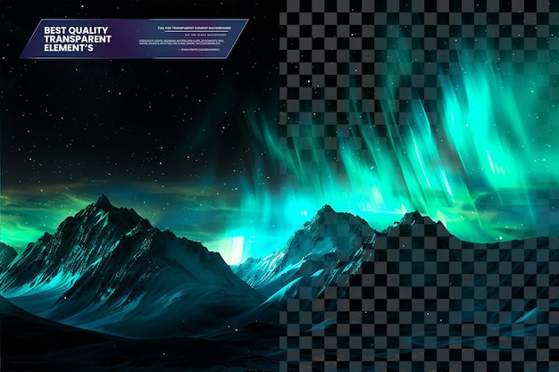 Aurora Borealis Cascading Over Snow Capped Peaks Picture on transparent background