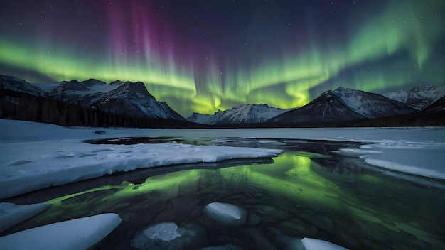 PSD aurora borealis over a frozen lake