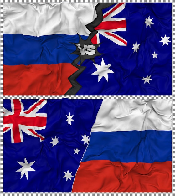 Australia vs Russia Half Combined Flag Cloth Bump Texture 3D Rendering