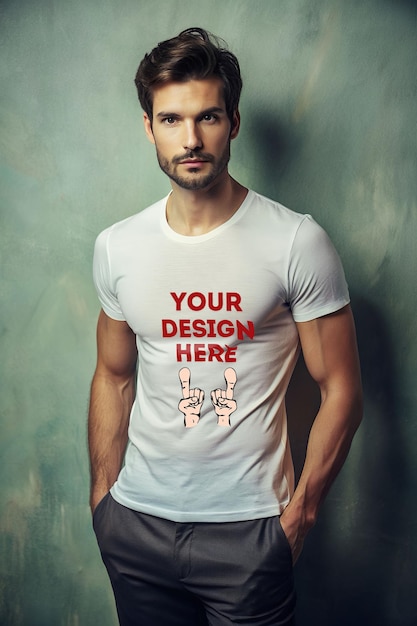 PSD australian hourglass working professional man with white t shirt mockup