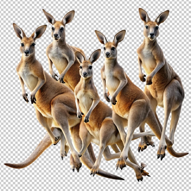 PSD an australian many kangaroos hopping isolated on transparent background