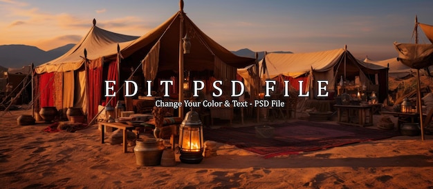 Authentic Bedouinstyle tents placed within the deserts heat