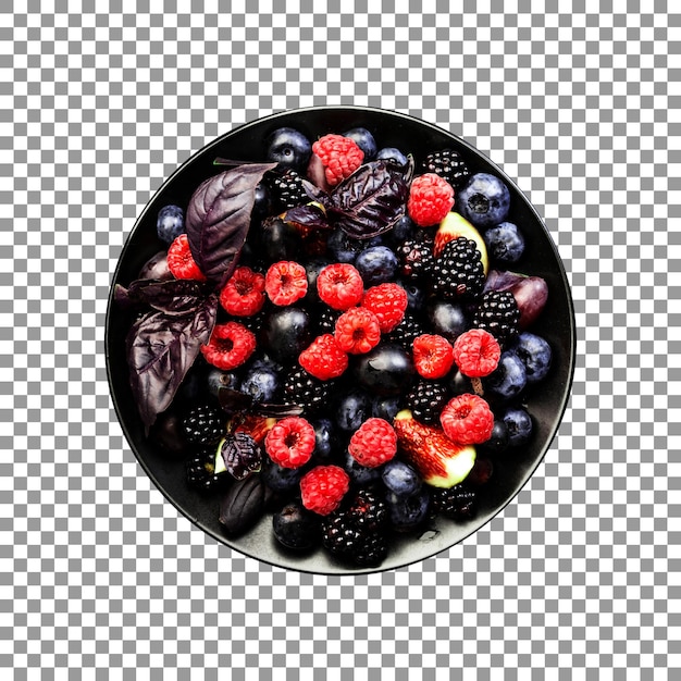 Autumn blue and black berry and raspberry salad isolated on transparent background