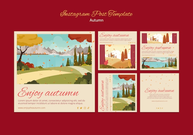 Autumn celebration instagram posts collection with landcape